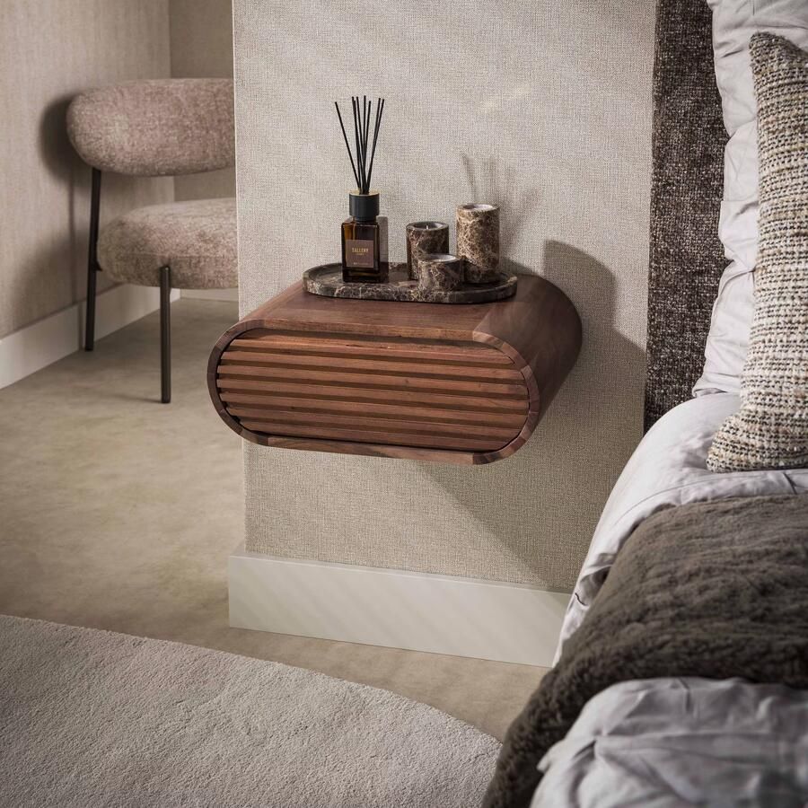 LifestyleFurn Zwevend Nachtkastje Grady Acaciahout Met 1 lade Bruin