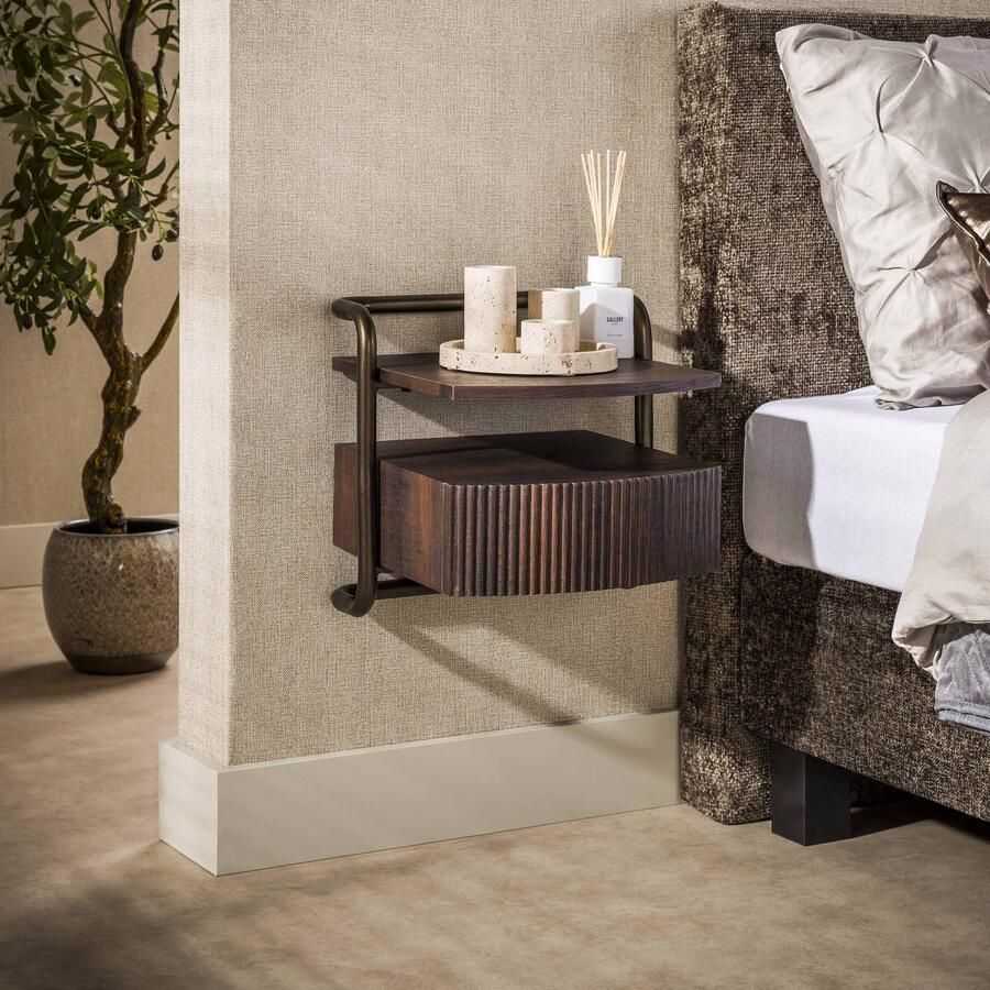 LifestyleFurn Zwevend Nachtkastje Lamond Eikenlook Met 1 lade Bruin