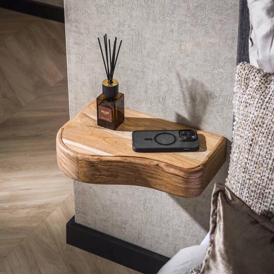 LifestyleFurn Zwevend Nachtkastje Nairoby Acaciahout Set van 2 stuks Massief acacia naturel