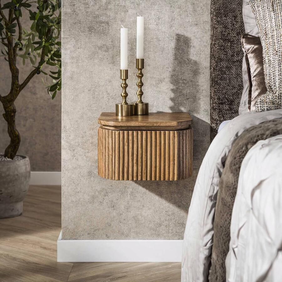 LifestyleFurn Zwevend Nachtkastje Sharmila XS Mangohout Met 1 lade Massief mango zandkleur