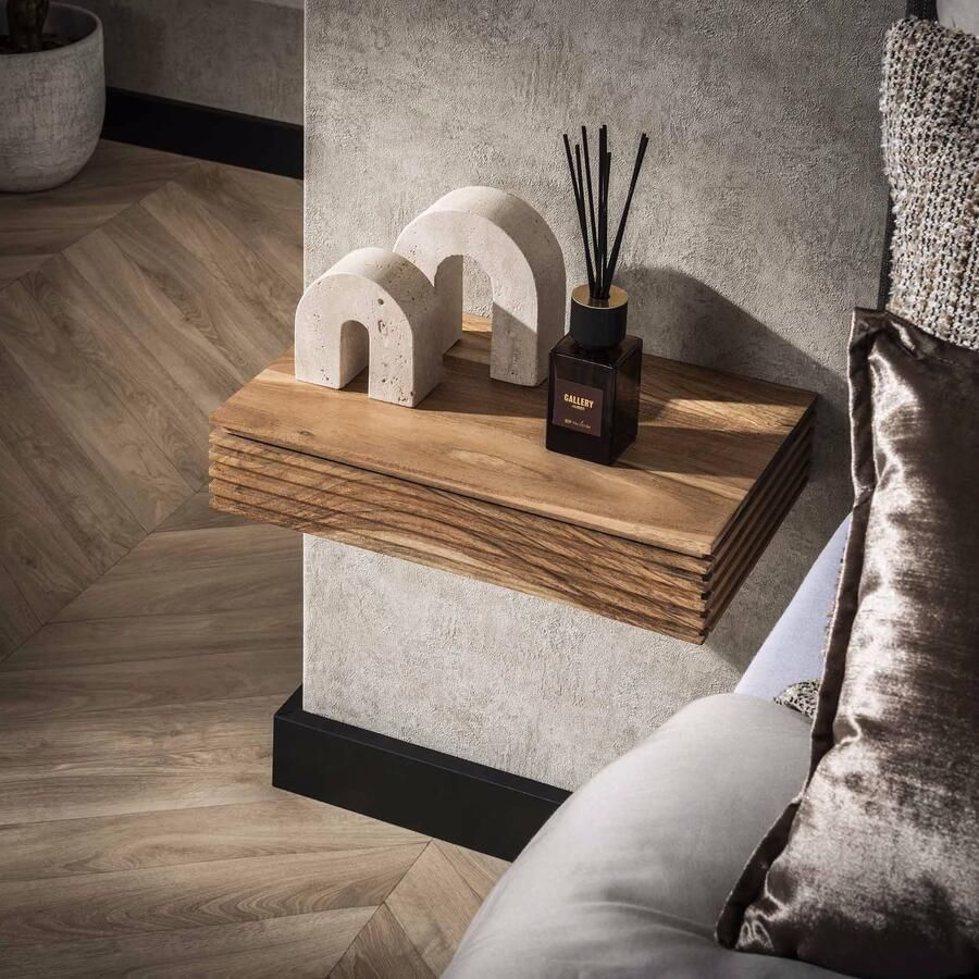 LifestyleFurn Zwevend Nachtkastje Tamia 40cm breed Acaciahout Set van 2 stuks Massief acacia naturel