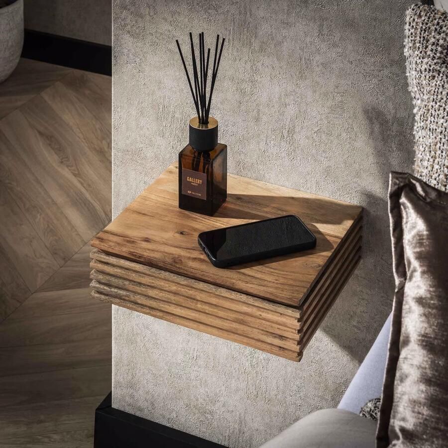 LifestyleFurn Zwevend Nachtkastje Tamia XS Acaciahout Met lade Set van 2 stuks Massief Acacia Naturel