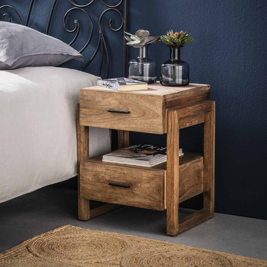 LifestyleFurn Nachtkastje Theodore Mangohout met 2 laden Massief mango zandkleur