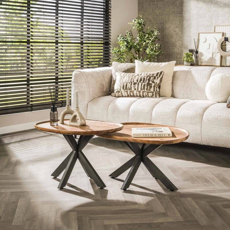 LifestyleFurn Organische Salontafel Cortnie Acaciahout Set van 2 stuks Massief acacia naturel Rond