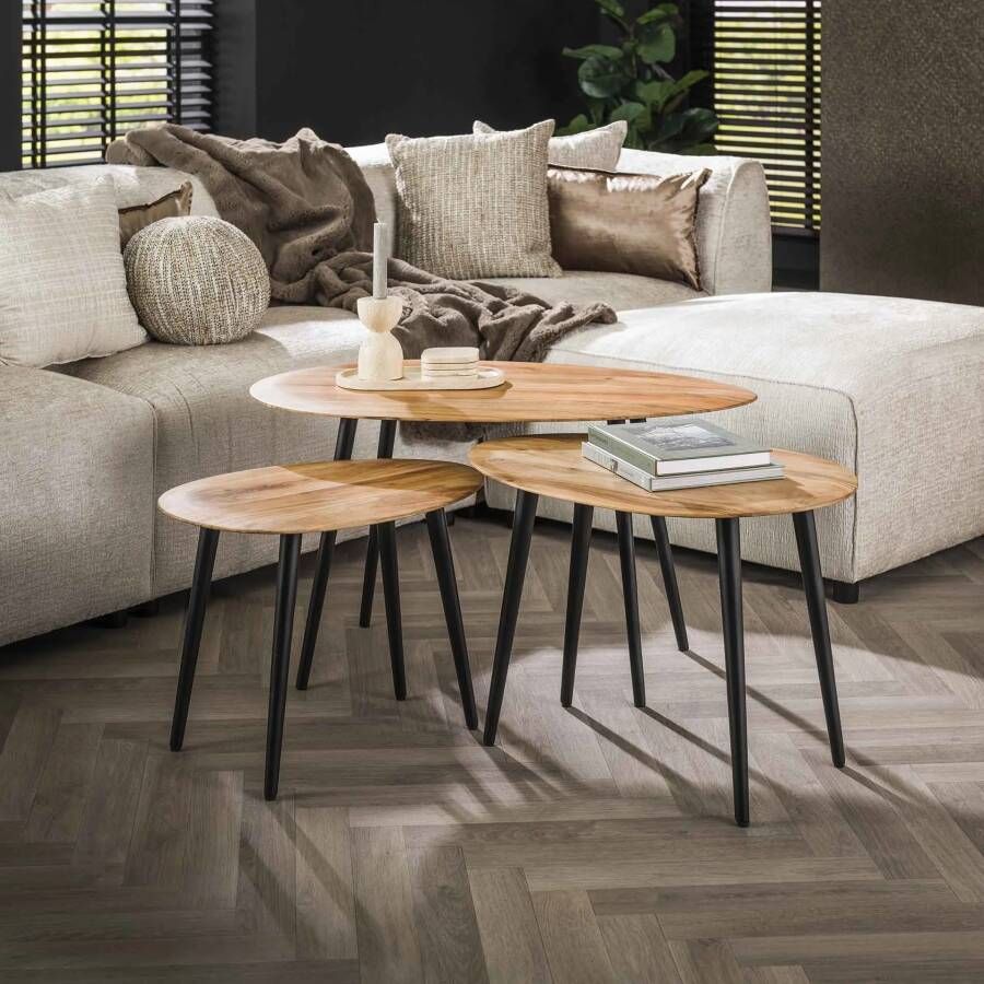 LifestyleFurn Organische Salontafel Lyda Acacia Set van 3 stuks Massief acacia naturel