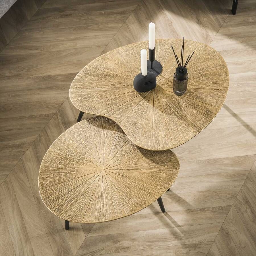 LifestyleFurn Organische Salontafel Miya Ray Metal Set van 2 stuks Brons ray metal