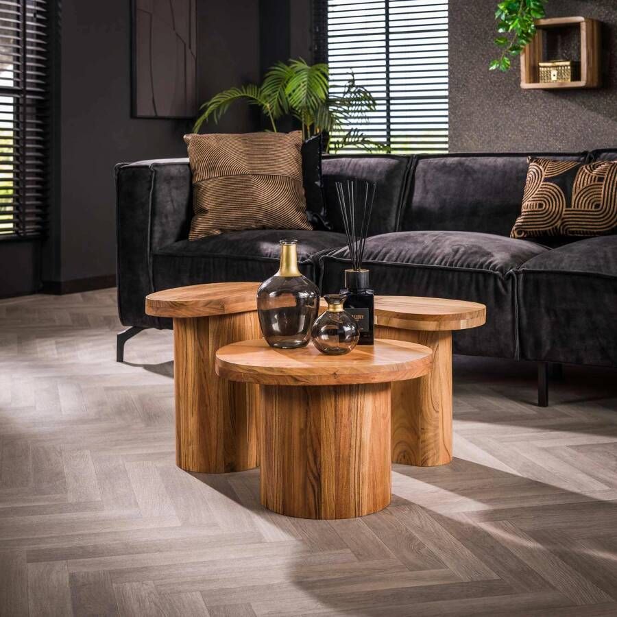 LifestyleFurn Organische Salontafel Shaylen Set van 3 stuks Acaciahout Massief acacia naturel