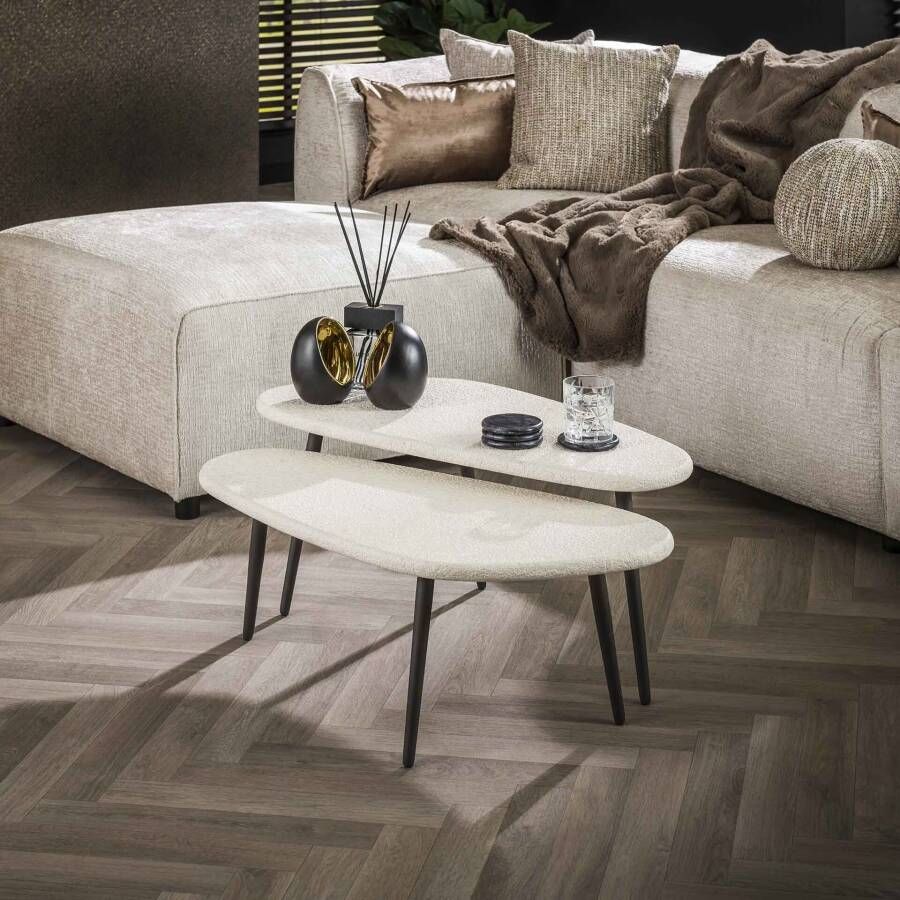 LifestyleFurn Organische Salontafel Zahira Marmercomposiet Set van 2 stuks Marmer composiet