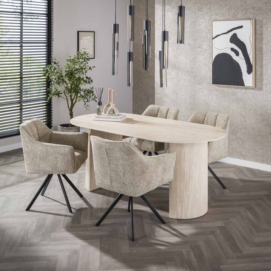 LifestyleFurn Ovale Eettafel Ciarra Travertin keramiek 180 x 90cm Ceramic travertine Ovaal