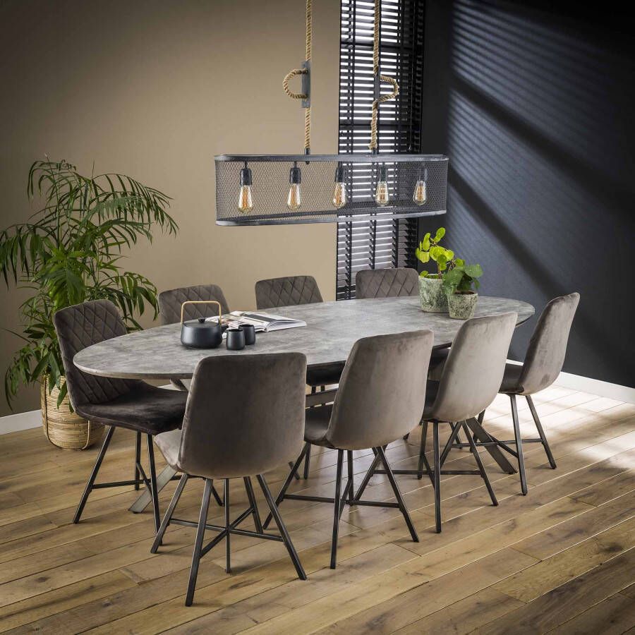 LifestyleFurn Ovale Eettafel Nola 240 x 105cm 3D-betonlook 3D betonlook grijs Ovaal
