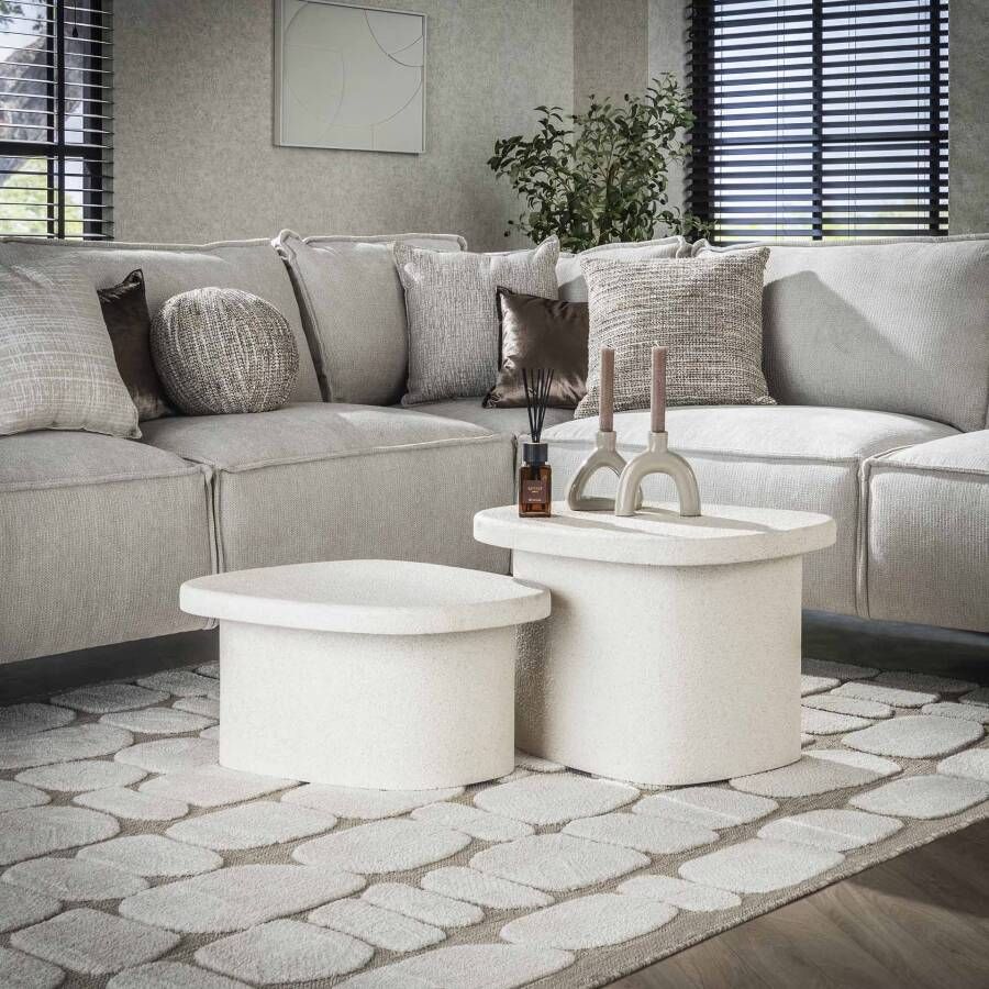 LifestyleFurn Salontafel Chari Organisch Set van 2 stuks 57 x 44cm Marmer composiet Japandi