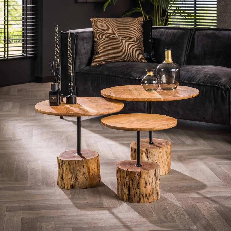 LifestyleFurn Salontafel Charish Acaciahout Set van 3 stuks Massief acacia naturel Rond