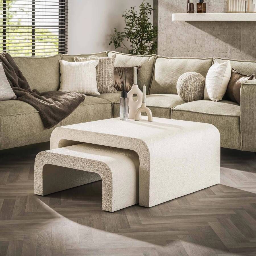 LifestyleFurn Salontafel Colbie Marmer composiet Set van 2 stuks Vierkant