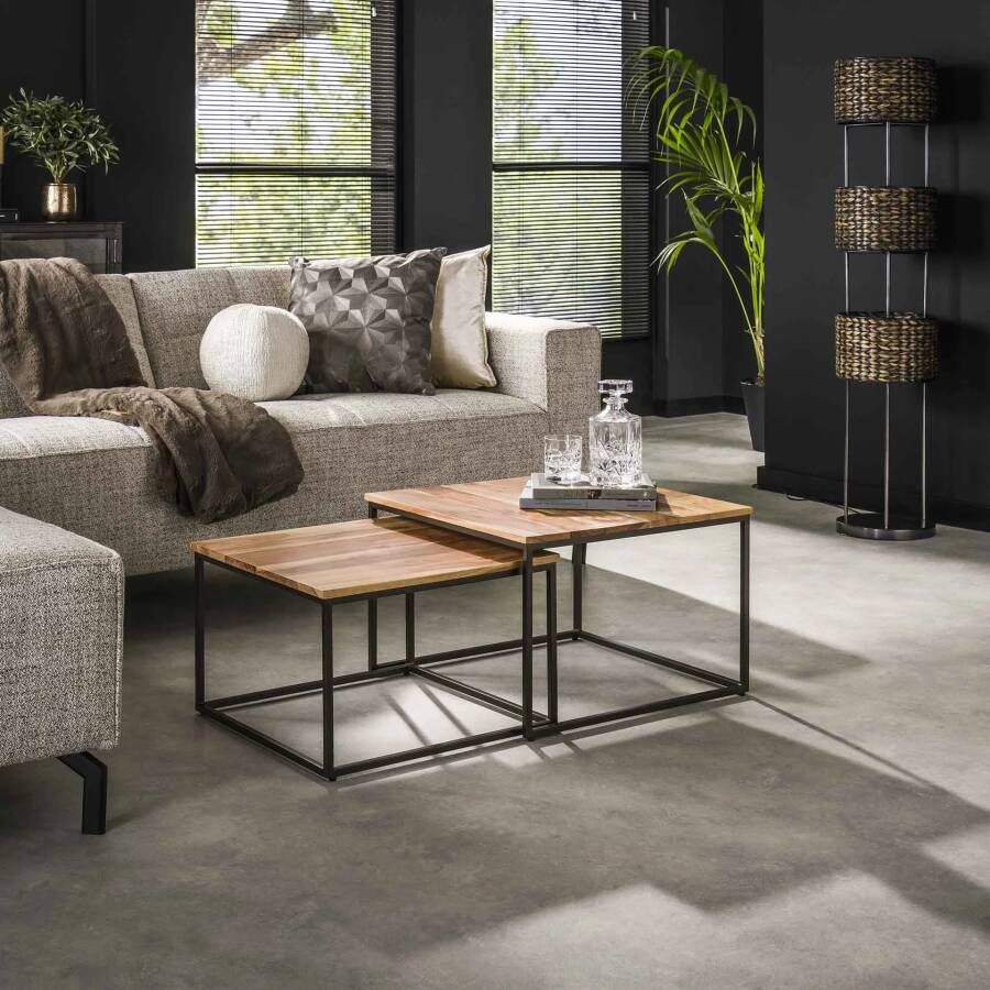 LifestyleFurn Salontafel Jenalyn Acaciahout Set van 2 stuks Massief acacia naturel Vierkant