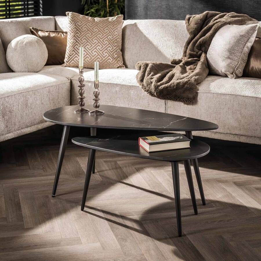 LifestyleFurn Salontafel Joseph Keramiek Set van 2 stuks Ceramic natural black Organisch