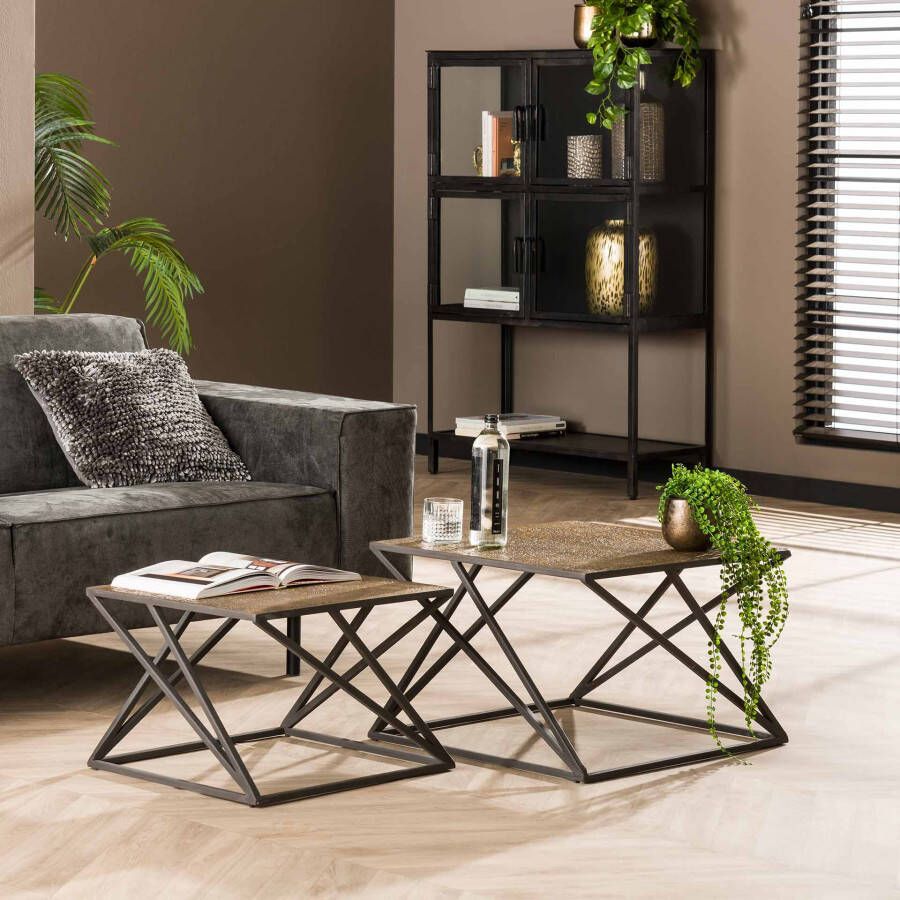 LifestyleFurn Salontafel Maximiliano Set van 2 stuks Brons Antiek Vierkant