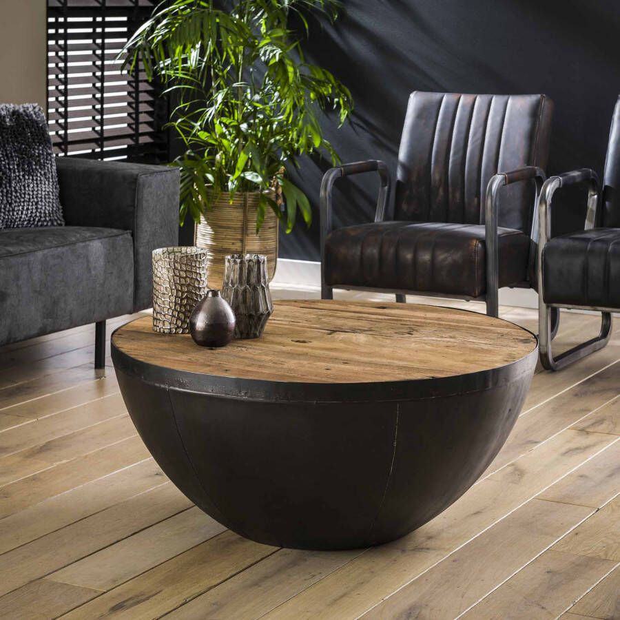 LifestyleFurn Salontafel 'Raft' kleur Zwart Naturel Ø90cm
