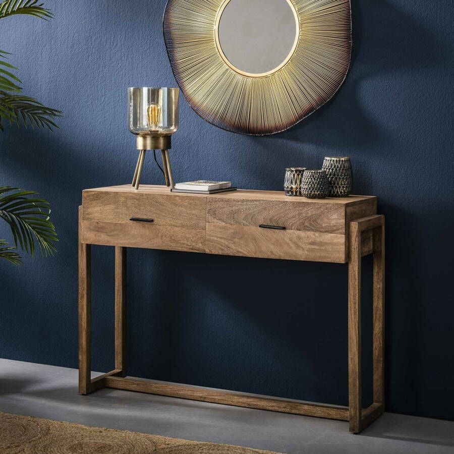 LifestyleFurn Sidetable Theodore Mangohout met 2 laden Massief mango zandkleur