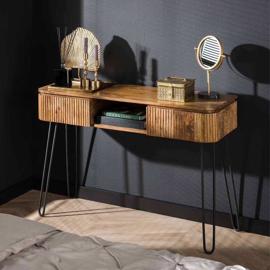 LifestyleFurn Sidetable Kaptafel Sharmila Mangohout 110cm Massief mango zandkleur