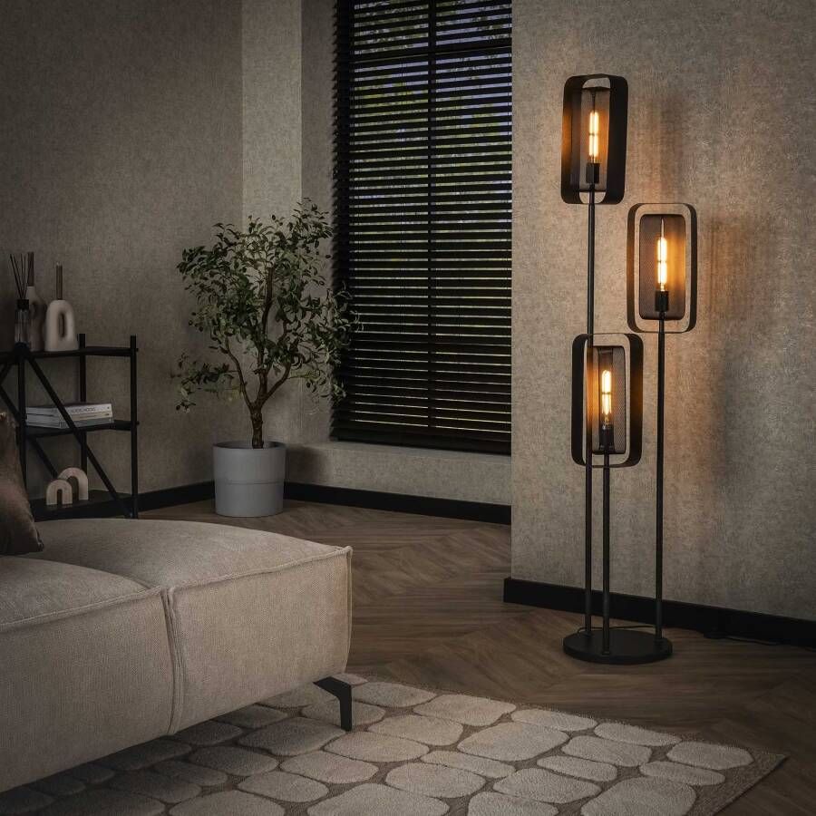 LifestyleFurn Vloerlamp Allyse 3-lamps Artic Zwart