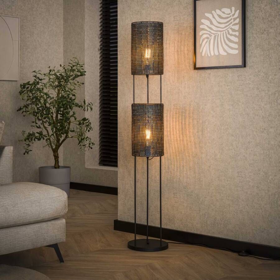 LifestyleFurn Vloerlamp Goran 2-lamps Zwart bruin
