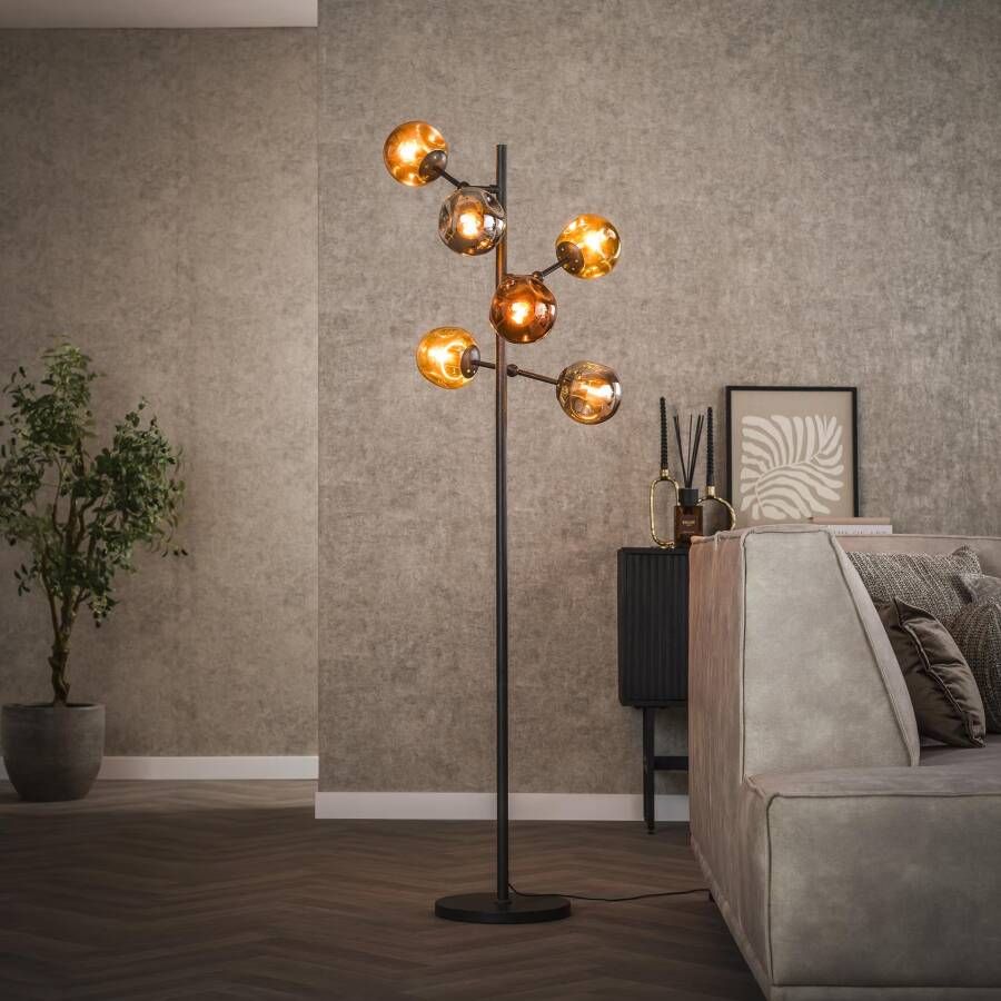 LifestyleFurn Vloerlamp Hasan 6-lamps Kleur Chroom Goud en Koper