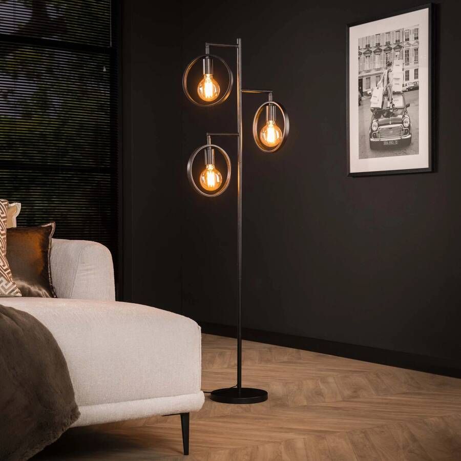 LifestyleFurn Vloerlamp Holley 3-lamps Ø22cm Charcoal