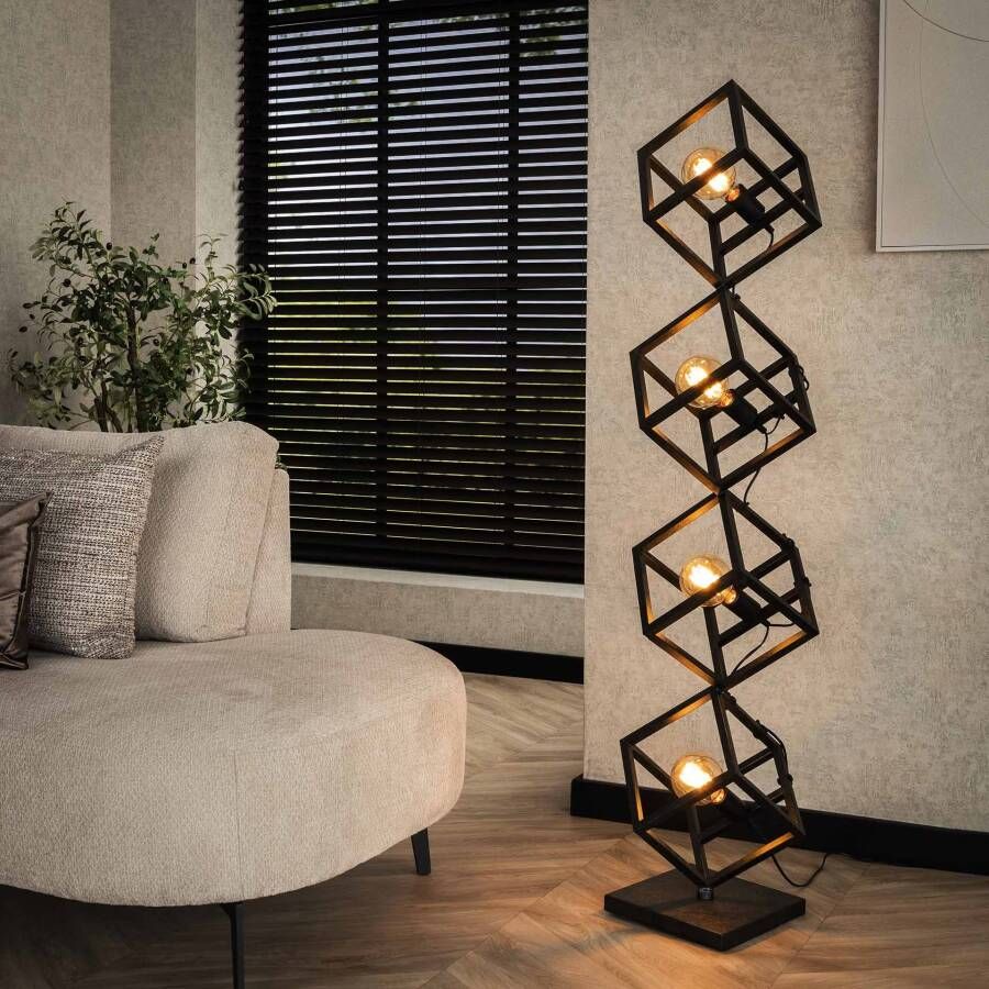 LifestyleFurn Vloerlamp Rift 4-lamps Kubus Charcoal