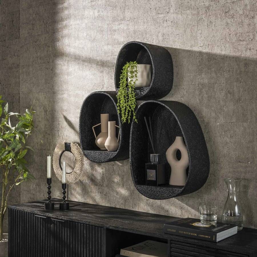 LifestyleFurn Wandplank Doria Metallic Set van 3 stuks Grijs