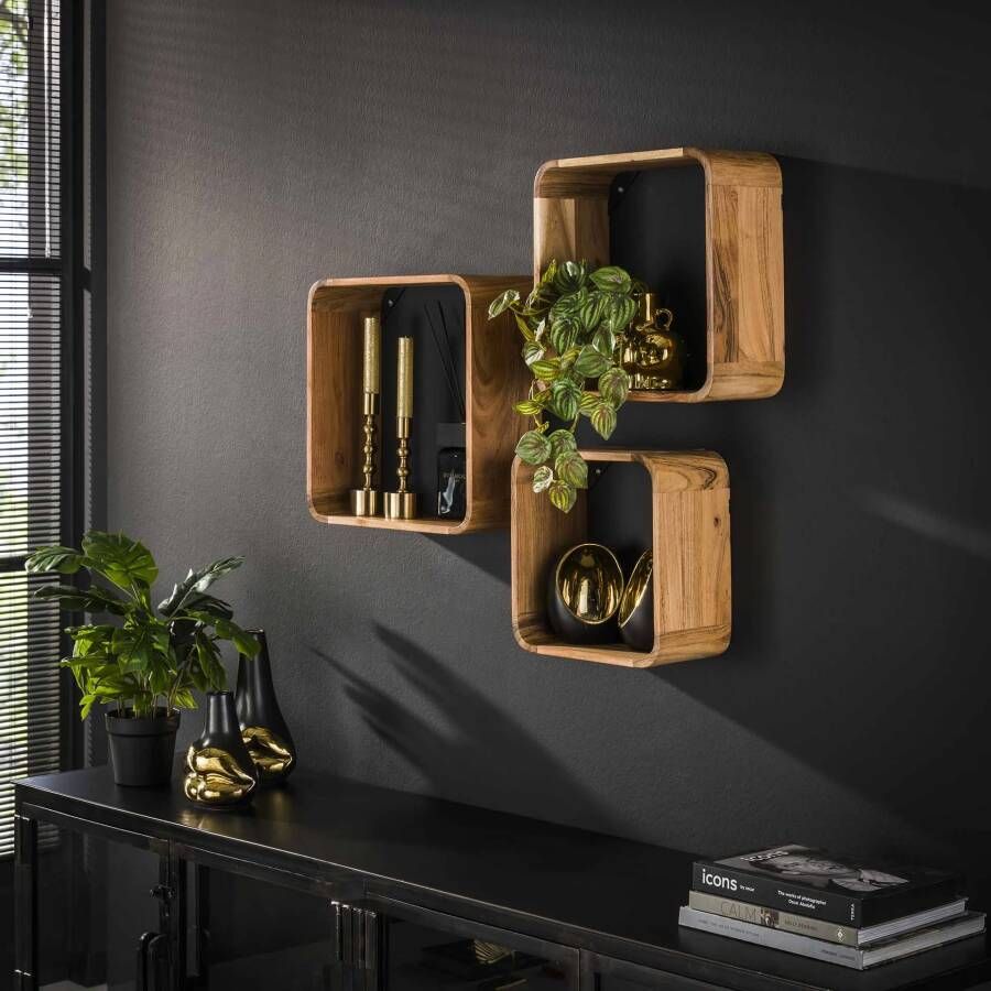 LifestyleFurn Wandplank Grover Acaciahout Set van 3 stuks Massief acacia naturel