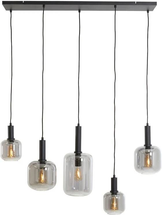 Light & Living Light&living Hanglamp 5L 110x22x32 cm LEKAR zwart+smoke glas