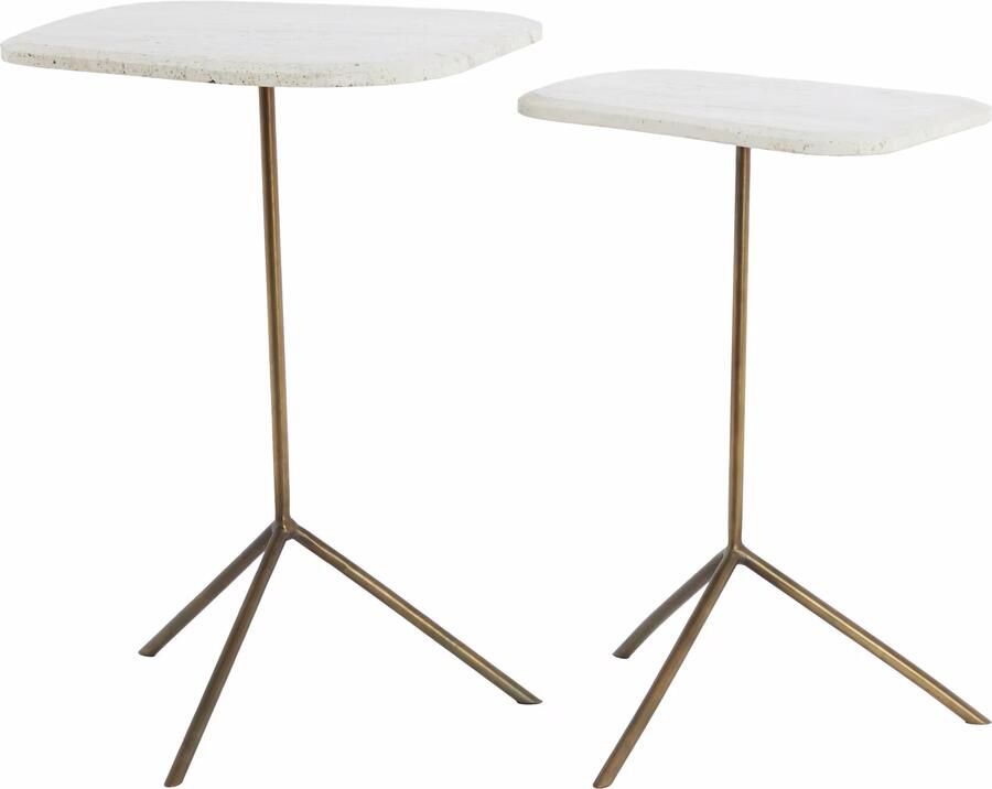 Light & Living Bijzettafel Gia Travertinlook Set van 2 stuks Wit Organisch