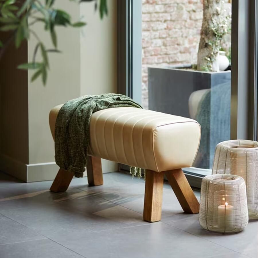 Light & Living Light&living Bank 90x31x46 cm RAMY leer zand+hout naturel
