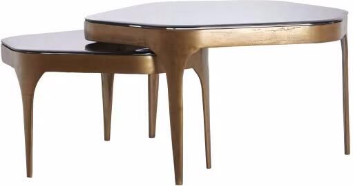 Light & Living Organische Salontafel Avi Glas en metaal Set van 2 stuks Smoke