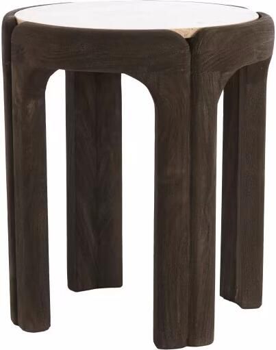 Light & Living Ronde Bijzettafel Ali Travertin & Hout Ø45cm Donkerbruin