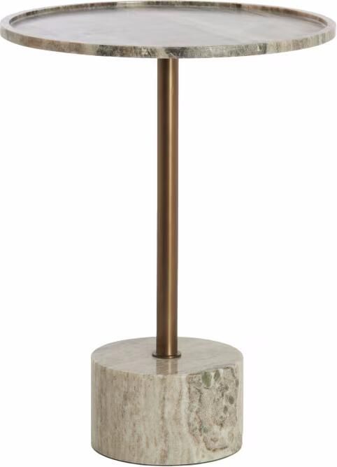 Light & Living Ronde Bijzettafel Civita Marmerlook Ø37cm Zandgrijs Donker Brons