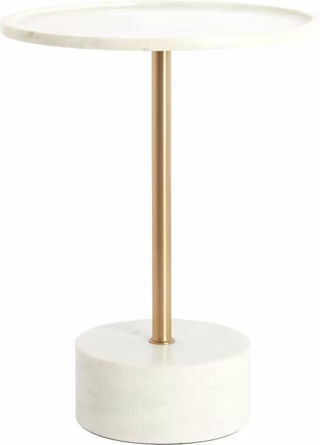 Light & Living Ronde Bijzettafel Civita Marmerlook Ø41cm Wit Antiek Brons
