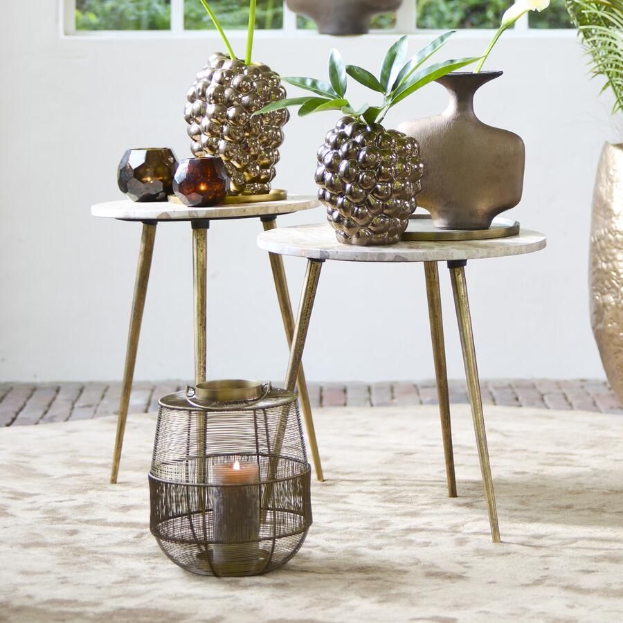 Light & Living Ronde Bijzettafel Zeca Marmer Set van 2 stuks Bruin