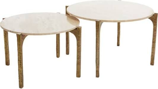 Light & Living Ronde Salontafel Kanae Set van 2 stuks Travertin Bruin