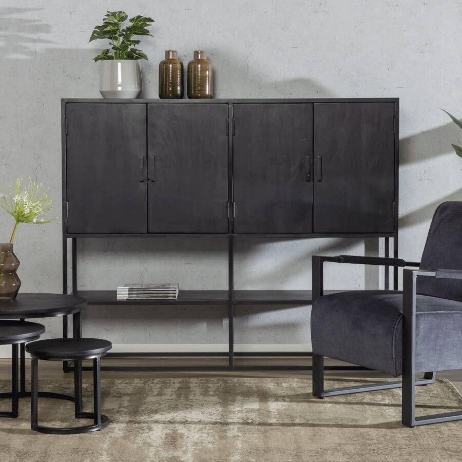 Livingfurn Dressoir 'Kala' Mangohout 160cm kleur Zwart