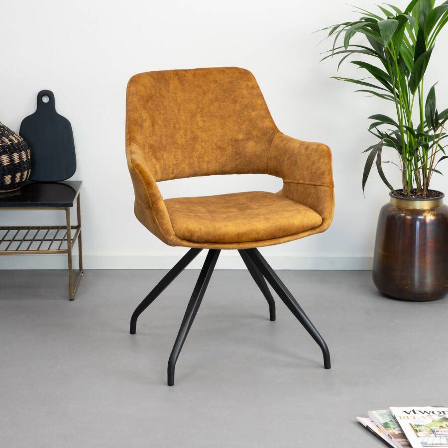 Livingfurn Eetkamerstoel 'Capp' Velvet kleur Okergeel