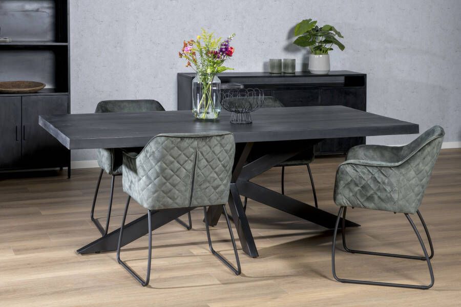 Livingfurn Eettafel Kala Spider Mangohout en staal 180 x 100cm zwart