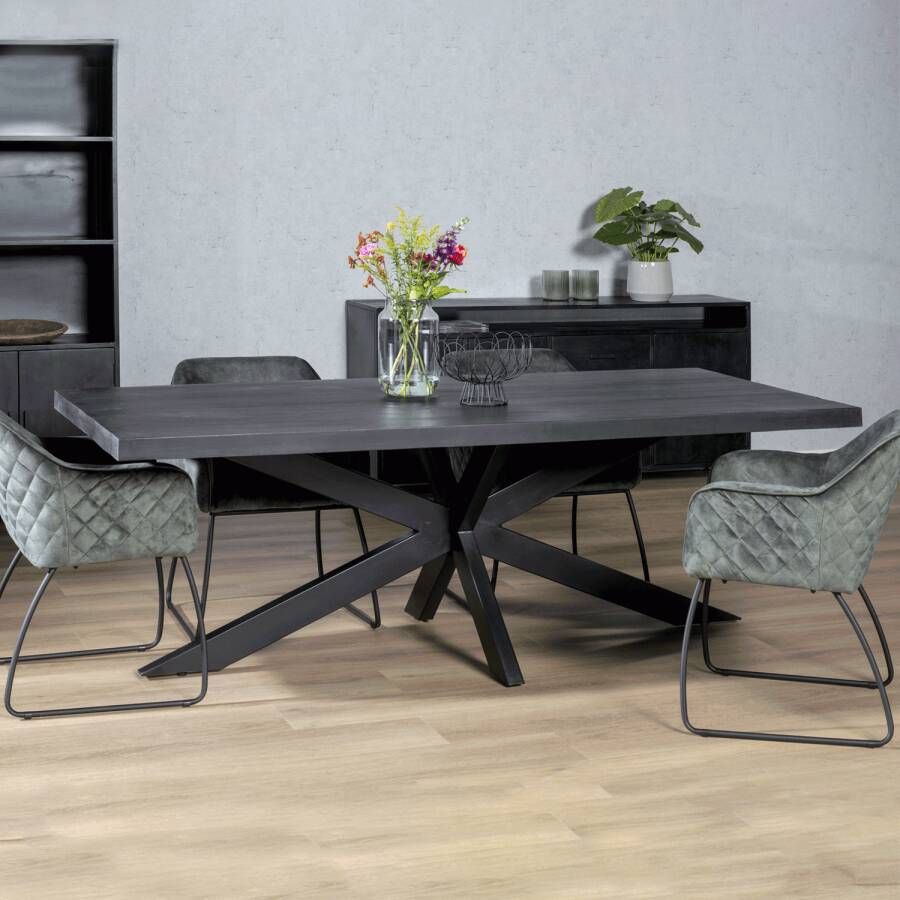 Livingfurn Eettafel Kala Spider Mangohout en staal 220 x 100cm zwart