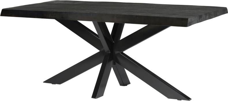 Livingfurn Eettafel Norris Spider Mangohout en staal 240 x 100cm Zwart