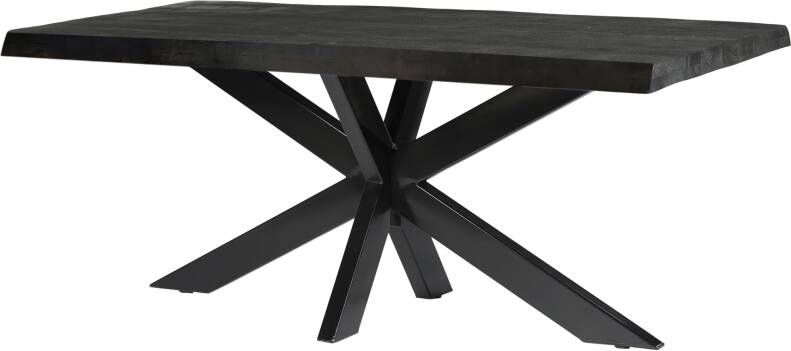 Livingfurn Eettafel Norris Spider Mangohout en staal 180 x 90cm Zwart