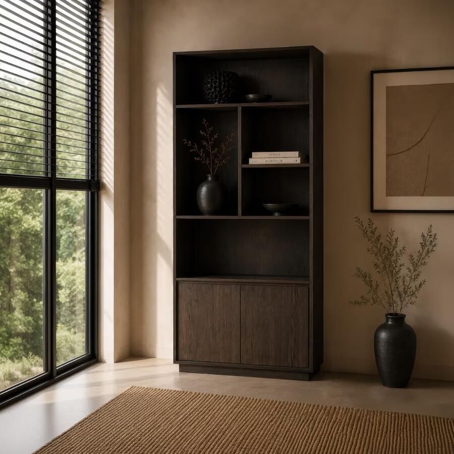 Livingfurn Boekenkast Firato Eiken 210 x 45cm Basalt