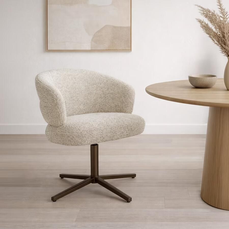 Livingfurn Draaibare Eetkamerstoel Blake Geweven stof Beige