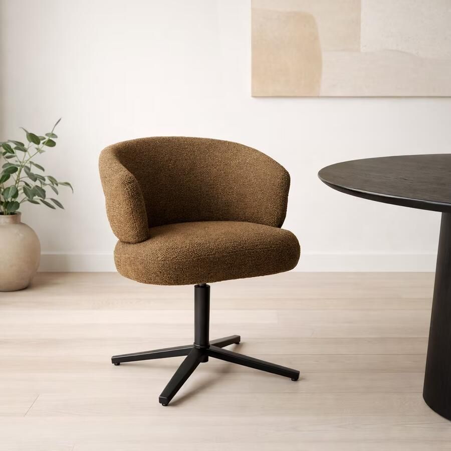 Livingfurn Draaibare Eetkamerstoel Blake Geweven stof Caramel