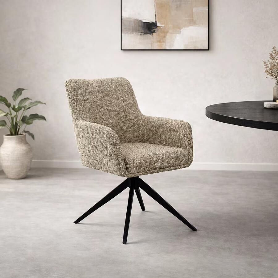 Livingfurn Draaibare Eetkamerstoel Tara Geweven stof Beige