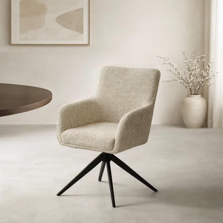 Livingfurn Draaibare Eetkamerstoel Tara Geweven stof Zand